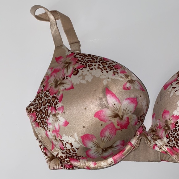 Victoria’s Secret Plunge 32DD Bra Cheetah Print Floral Bling Padded adjustable - Picture 2 of 7